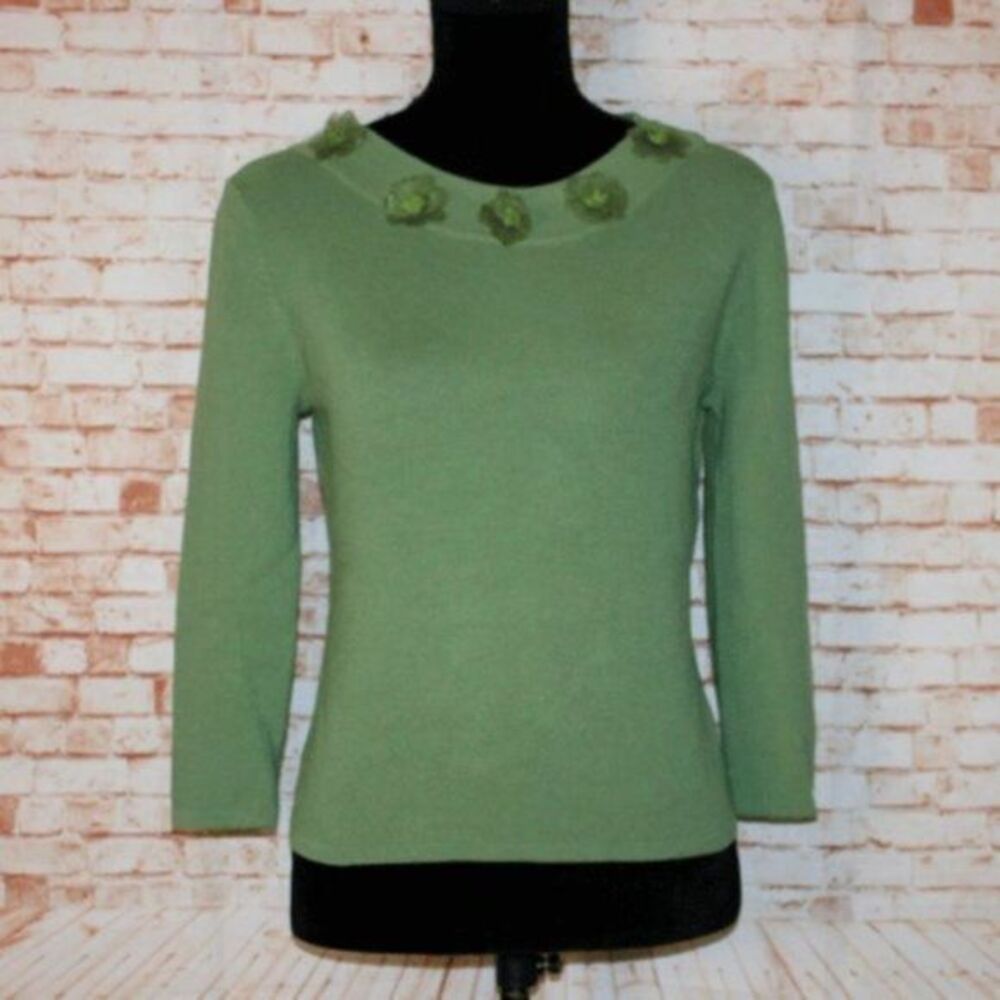 Larry Levine Lone Sleeve Green Flower Top Size S